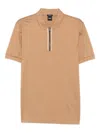 Hugo Boss Mercerized Cotton Polo Shirt With Contrast Zip In Brown
