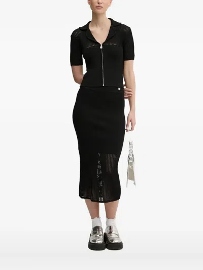HUGO BOSS ZIP-FRONT RIBBED-KNIT TOP