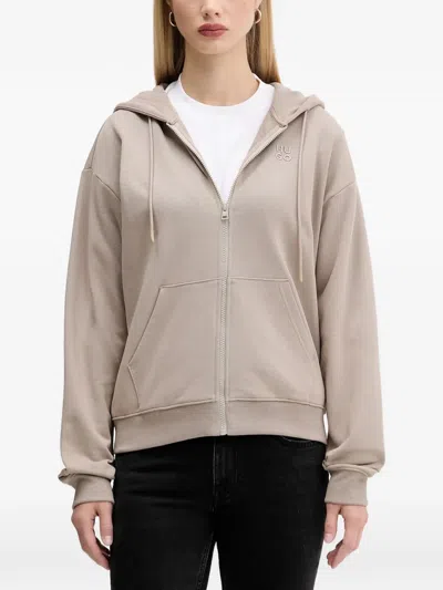 Hugo Boss Zip Hooded Hoodie In Neutral