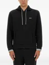 Hugo Boss Cotton Zip-up Hoodie With Stripe Details In Black