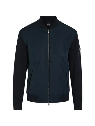 Hugo Boss Zip Knitted Bomber Jacket In Blue