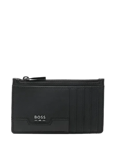 Hugo Boss Zip Logo-plaque Cardholder In Black