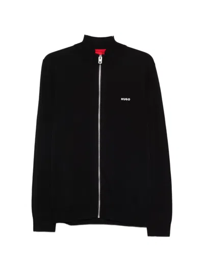 Hugo Boss Logo-detail Knit Jacket In Cotton In Black