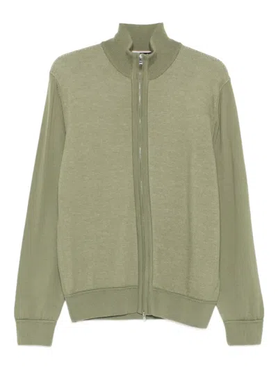 Hugo Boss Boss Illarione Zip Wool Cardigan In Green