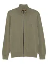 Hugo Boss Zip-neck Embroidered Square Detail Cardigan In Green