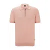 Hugo Boss Zip-neck Knit Polo In A Linen Blend In Pink