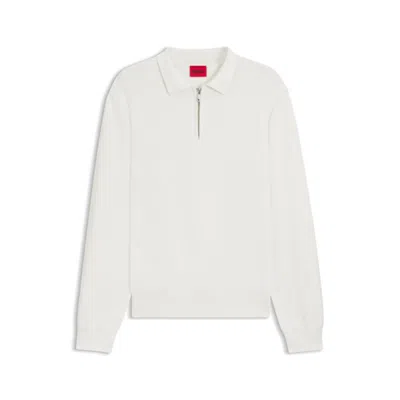 Hugo Boss Zip-neck Knit Polo In Interlock Cotton In White