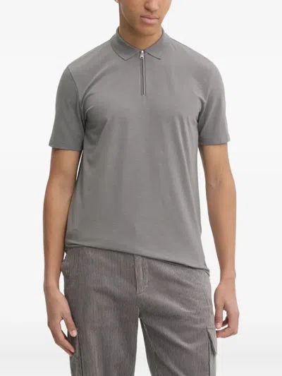 Hugo Boss Zip-neck Polo Shirt In Gray