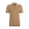 Hugo Boss Zip-neck Polo Shirt In Cotton And Silk In Beige