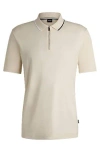 Hugo Boss Zip-neck Polo Shirt In Interlock Cotton In White
