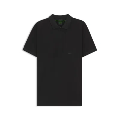 Hugo Boss Zip-neck Polo Shirt In Moisture-wicking Stretch Cotton In Black