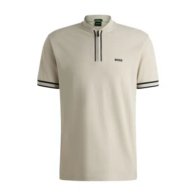 HUGO BOSS ZIP-NECK POLO SHIRT IN STRETCH-COTTON PIQUÉ
