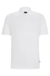 Hugo Boss Zip-neck Polo Shirt In Stretch Cotton In White