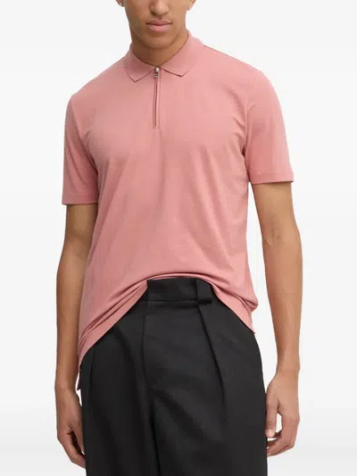 Hugo Boss Zip-neck Polo Shirt In Pink