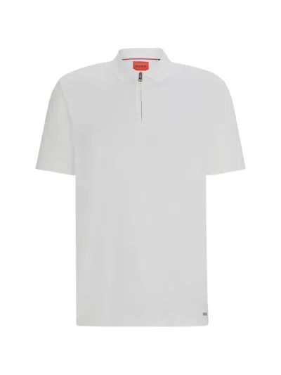 Hugo Boss Zip-neck Polo Shirt In White