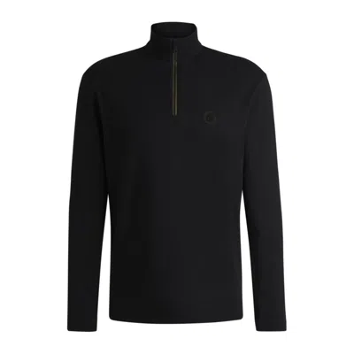 Hugo Boss Zip-neck Polo Shirt With Double B Monogram In Black