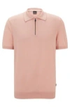 Hugo Boss Zip-neck Knit Polo In A Linen Blend In Light Pink