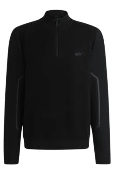 Hugo Boss Zip-neck Regular-fit Sweater With Logo Detail In Black