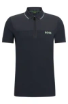 Hugo Boss Zip-neck Slim-fit Polo Shirt With Mesh Details In Dark Grey
