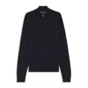 Hugo Boss Zip-neck Sweater With Structured Wool-cotton Front In Black