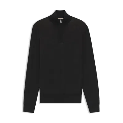 HUGO BOSS ZIP-NECK SWEATER WITH STRUCTURED WOOL-COTTON FRONT