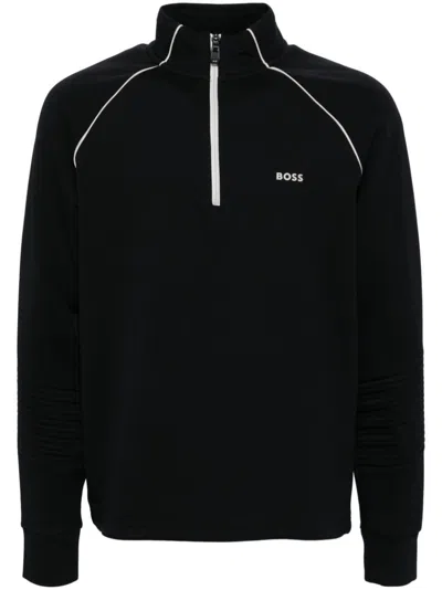 Hugo Boss Zip-neck Sweatshirt In 黑色