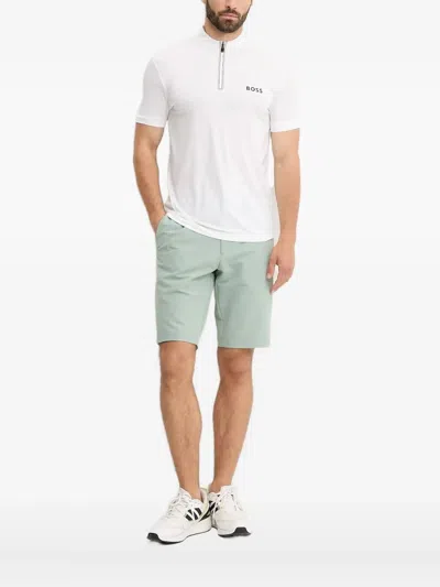 Hugo Boss Zip-neck Textured Polo Shirt In White