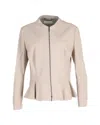 Hugo Boss Zip Peplum Jacket In Cream Lambskin Leather In White