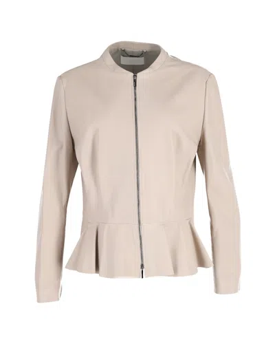 Hugo Boss Zip Peplum Jacket In Cream Lambskin Leather In White