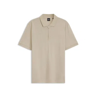Hugo Boss Zip-placket Polo Shirt In A Cotton Blend In Animal Print