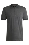 Hugo Boss Zip-placket Polo Shirt In Cotton And Silk In Grey