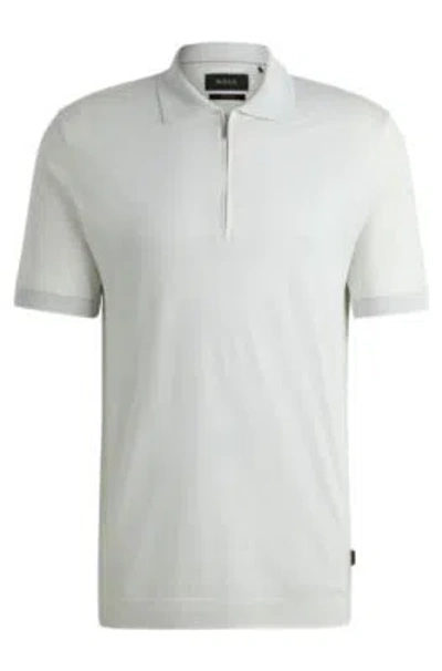Hugo Boss Zip-placket Polo Shirt In Cotton And Silk In White