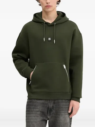 Hugo Boss Zip-pockets Hoodie In Green