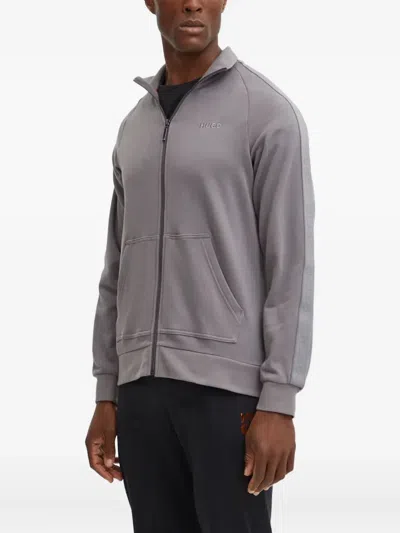 Hugo Boss Zip Raglan Sleeve Sweatshirt In Gray
