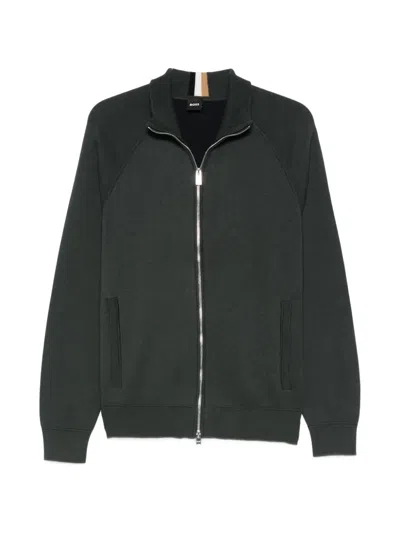 Hugo Boss Zip Sweater In Green