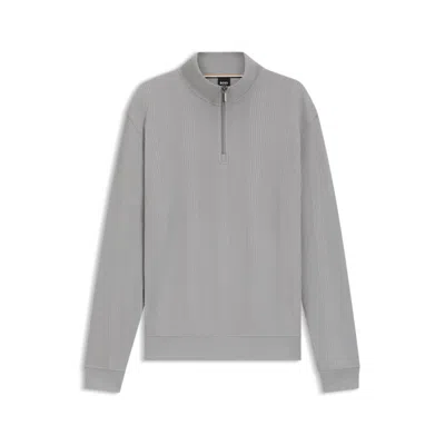 Hugo Boss Zip-through Sweatshirt In Cotton In Gray