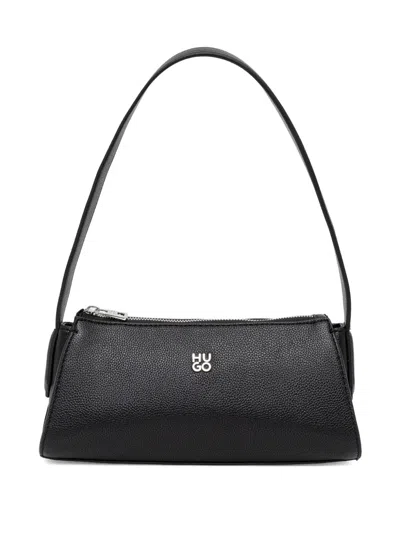 Hugo Boss Zip-top Curved Shoulder Bag In Black