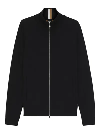 Hugo Boss Zip-up Cardigan In Black
