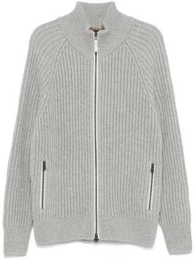 Hugo Boss Zip-up Cardigan In Gray