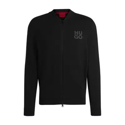 HUGO BOSS ZIP-UP CARDIGAN IN COTTON WITH STACKED LOGO