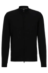 Hugo Boss Zip-up Cardigan In Virgin Wool With Embroidered Logo In Black