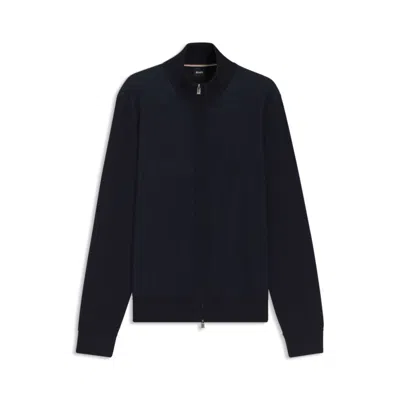Hugo Boss Zip-up Cardigan In Wool In Blue