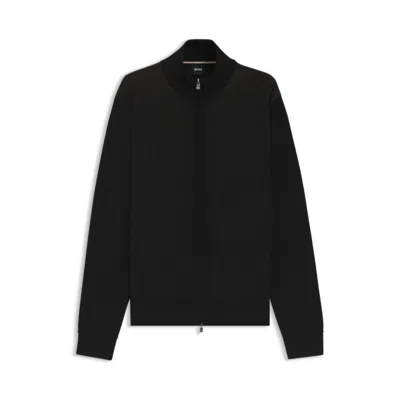 Hugo Boss Zip-up Cardigan In Wool In Black