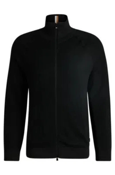 Hugo Boss Zip-up Cardigan In Wool In Black