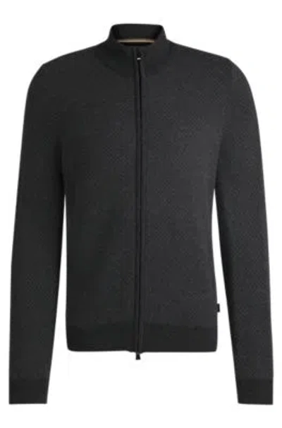 Hugo Boss Zip-up Cardigan In Wool In Black