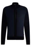 Hugo Boss Zip-up Cardigan In Wool With Mixed Structures In Dark Blue