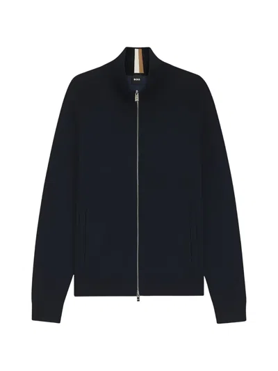Hugo Boss Zip-up Cotton Cardigan In Blue