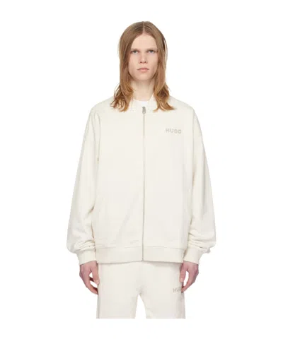 Hugo Boss Zip-up Cotton Cardigan In White