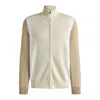 Hugo Boss Zip-up Cotton Cardigan With Knitted Pinstripes In White
