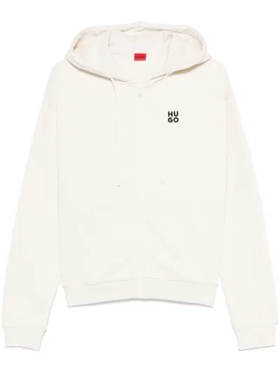 Hugo Boss Zip-up Cotton Hoodie In Neutrals